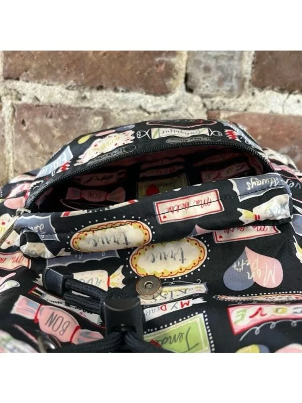 LeSportsac Essential Mini Voyager Sweet Talk Nylon Backpack In Black